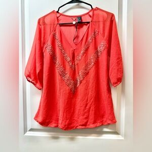 BKE Coral Blouse with Silver Detailing NEW